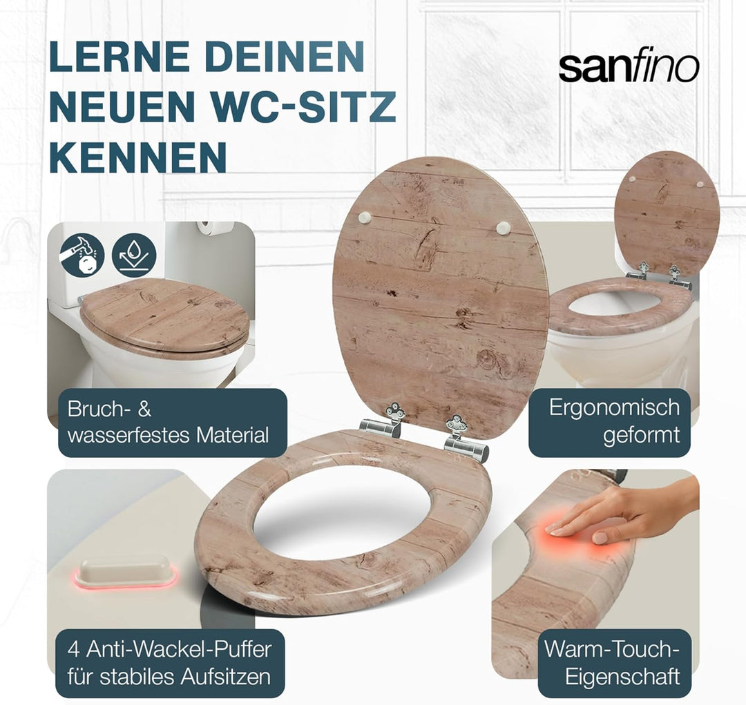 Premium WC Sitz mit Absenkautomatik – hochwertige Toilettendeckel aus Holz, viele bunte Motive, hohe