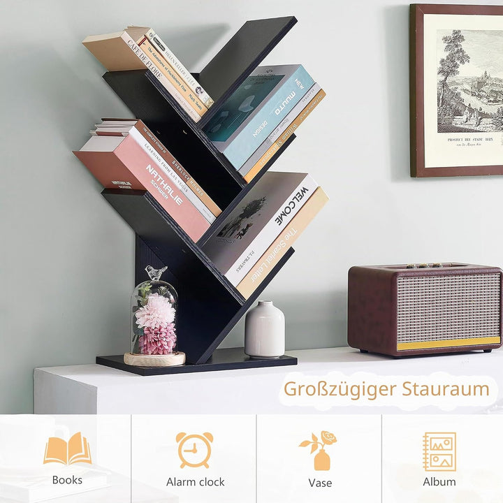 Hoctieon Bücherregal Baumform, Standregal mit 4 Ebenen, Bookshelf Bookcase Holz Eckregal Stehend für