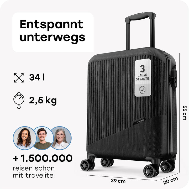 travelite 4-Rad Handgepäck Koffer klein 37 Liter, Gepäck Serie BALI: ABS Hartschalen Trolley erfüllt