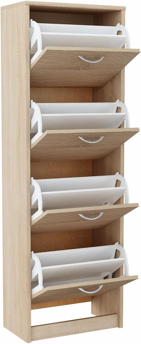 MATKAM Schuhschrank 4S, in Schlichter Optik, B 50 x H 152 x T 28 cm, laminierte Möbelplatte 16 mm, m