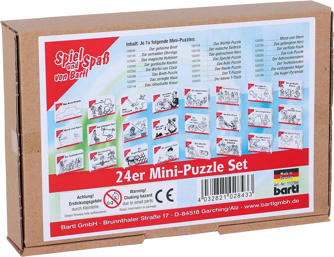 Bartl 112394 Knobelspiele Set aus Holz 24 Mini-Puzzles, Perfekte Adventskalenderfüllung für Puzzlefr