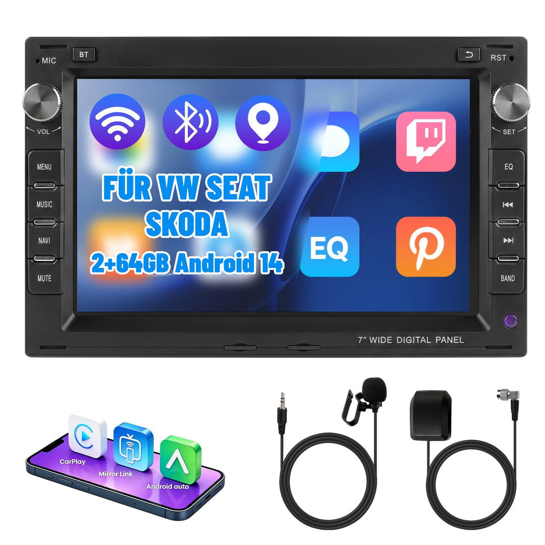 Ledio Bluetooth Autoradio mit Bildschirm für VW Golf 4 Polo MK3/4 9N T5 Passat B5 Seat Skoda, Doppel