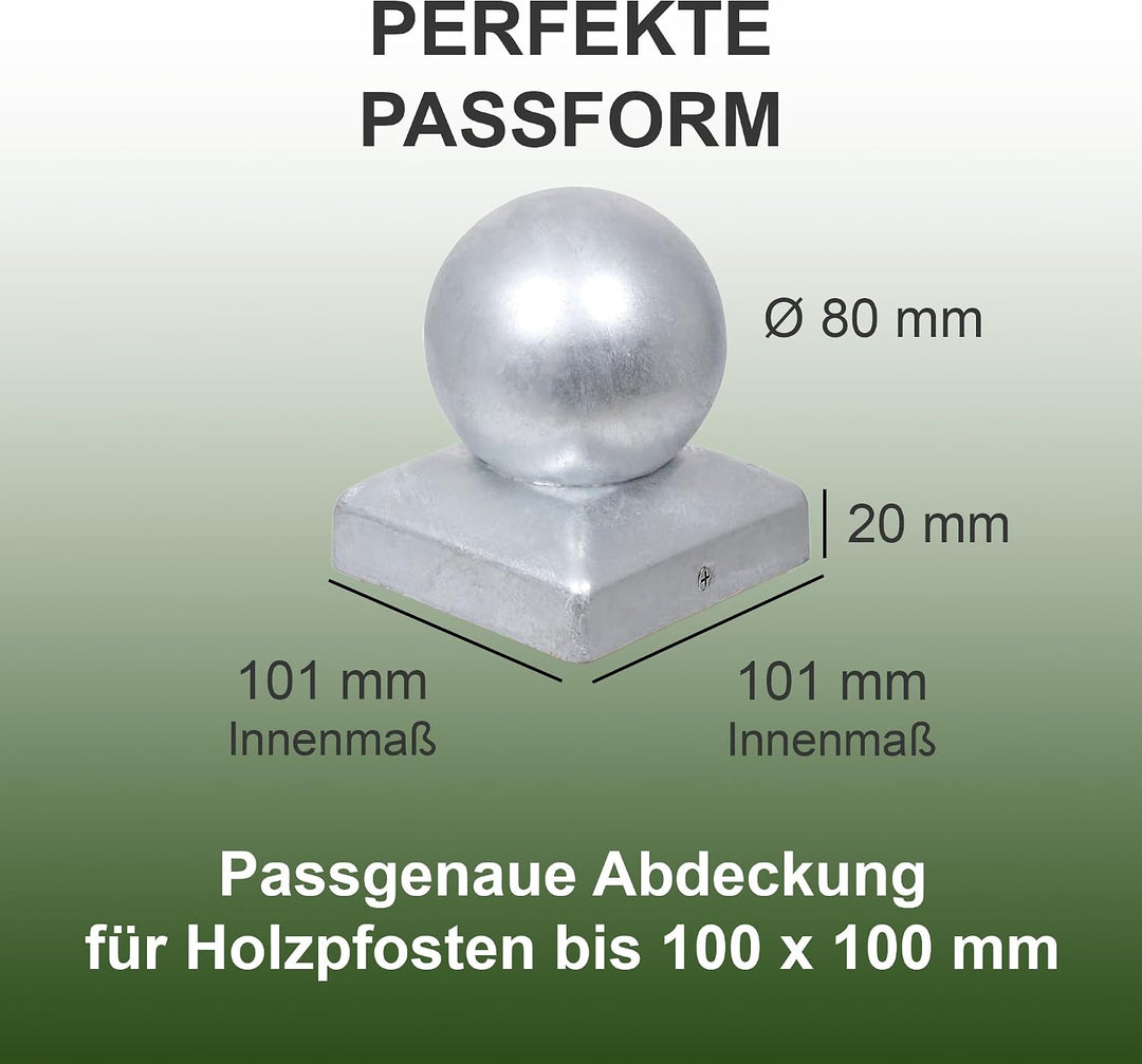 h2i Edelstahl Kugelkappen Pfostenkappen mit Kugel Grösse 101 x 101 mm, Abdeckung für Pfosten Kanthol