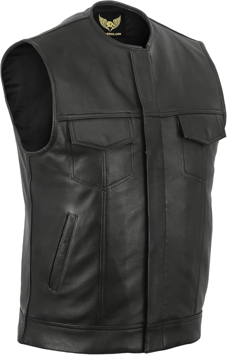 Leatherick Herren Sons of Anarchy Collarless Echtes Echtes Leder Biker Weste Schwarz 58 Schwarz, 58