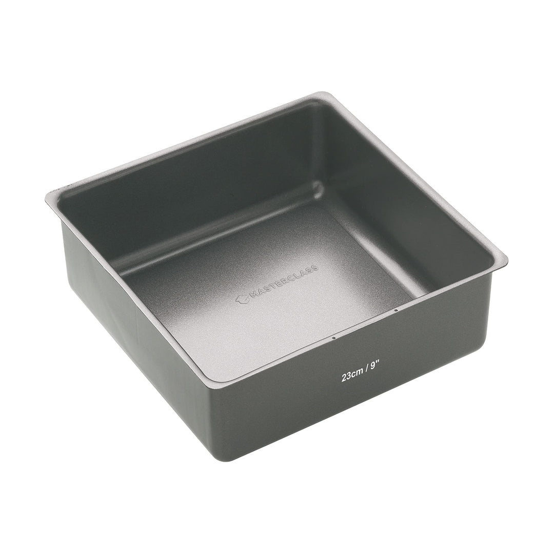 MasterClass Deep Cake Tin, 23cm Square Pan, With Loose Bottom, Non Stick, 1 mm Carbon Steel, PFOA fr