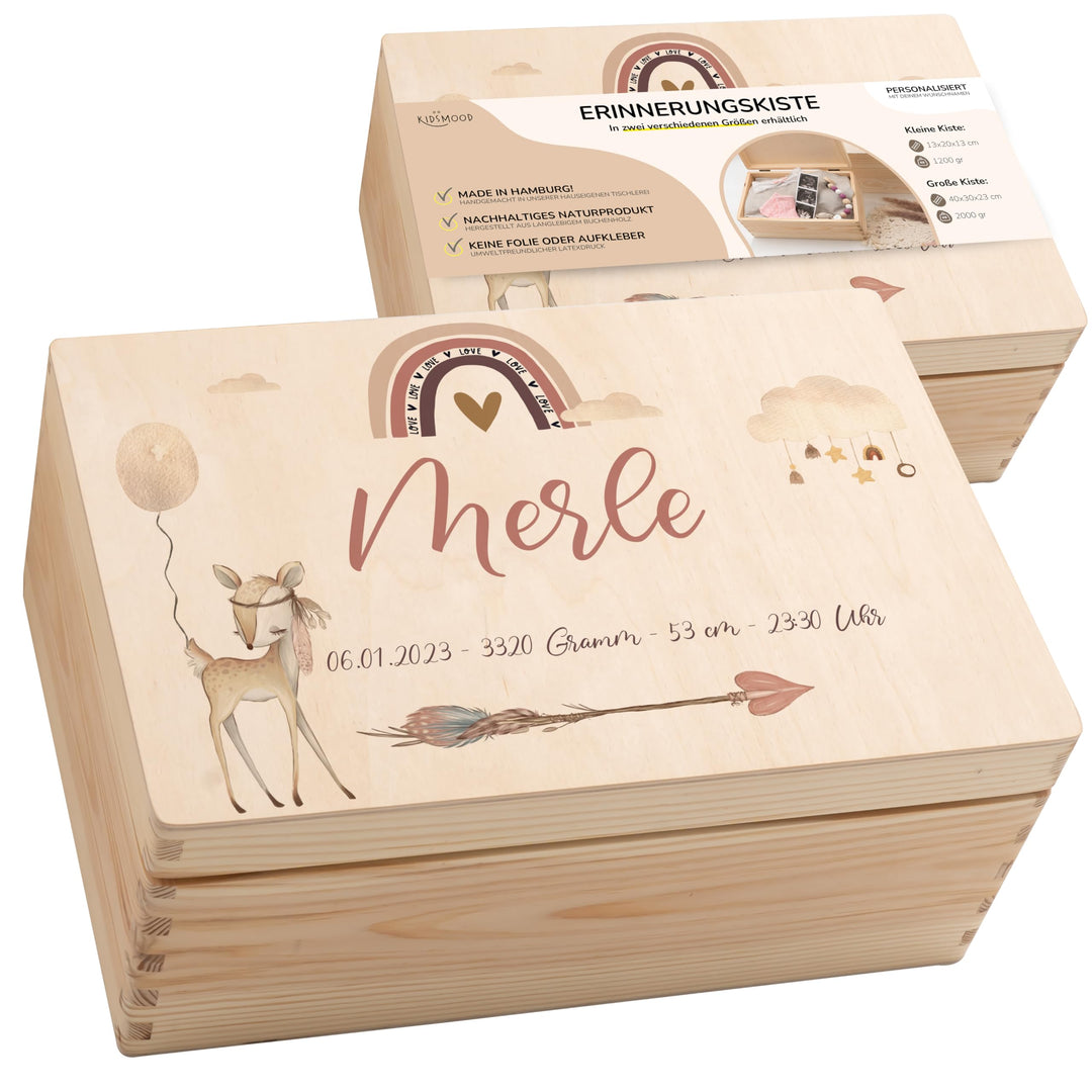 KIDSMOOD - Erinnerungsbox Baby, personalisierte Holzkiste mit Deckel, Ideal zur Aufbewahrung von Eri