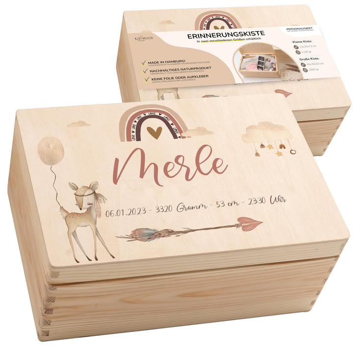 KIDSMOOD - Erinnerungsbox Baby, personalisierte Holzkiste mit Deckel, Ideal zur Aufbewahrung von Eri