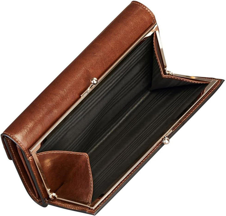 Maxwell Scott Damen Leder Geldbörse mit Bügelverschluss Marcialla in Cognac Braun, Cognac Braun