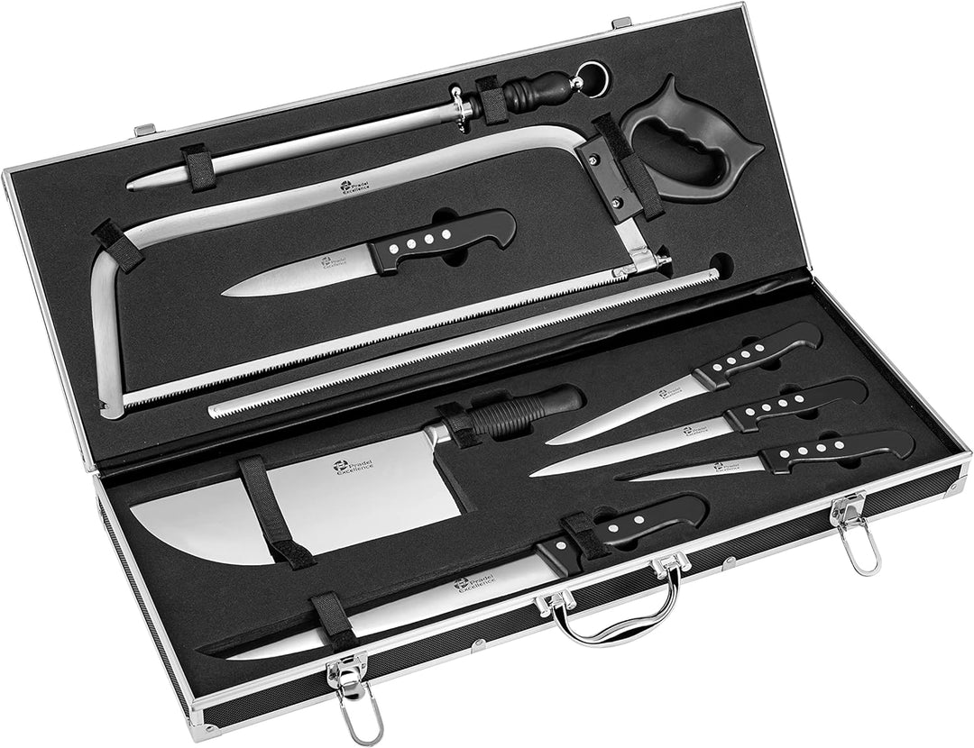 Pradel Excellence K50406 Metzgerkoffer: 1 Wetzstahl + 1 Säge + 1 Fleischerbeil + 5 Messer