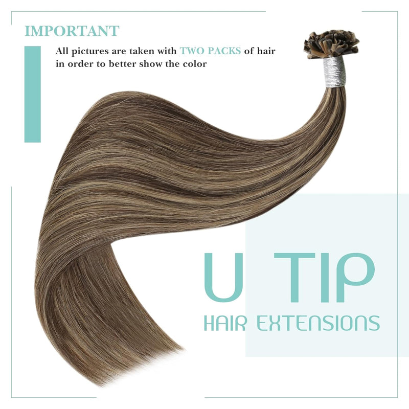 YoungSee Bonding Extensions Echthaar Braun 35cm Extensions Echthaar Bondings Dunkelbraun mit Blond K