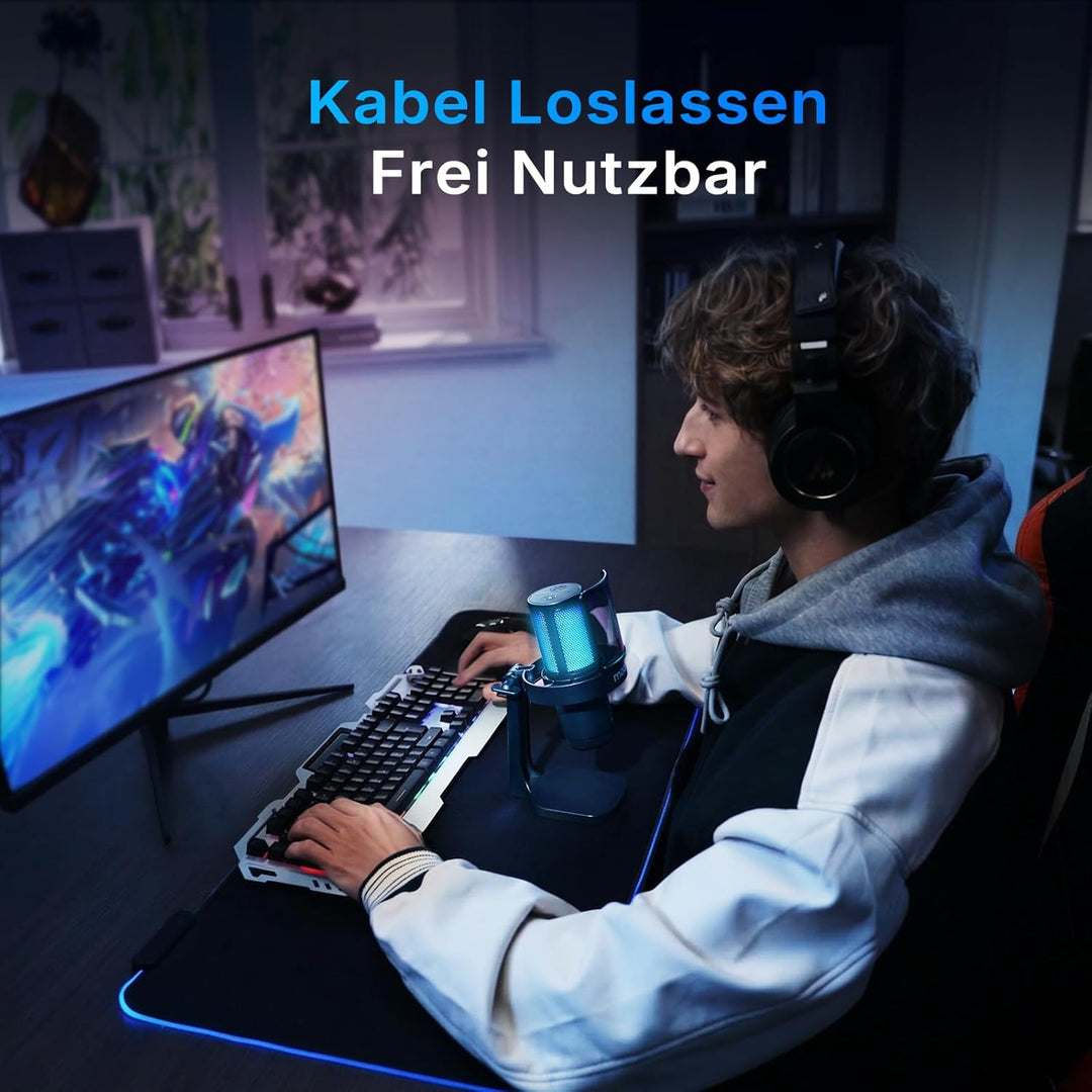 MAONO DGM20WS Wireless Mikrofon für PC, USB Mikrofon mit Mikrofonarm für Gaming & Streaming, Touch-G