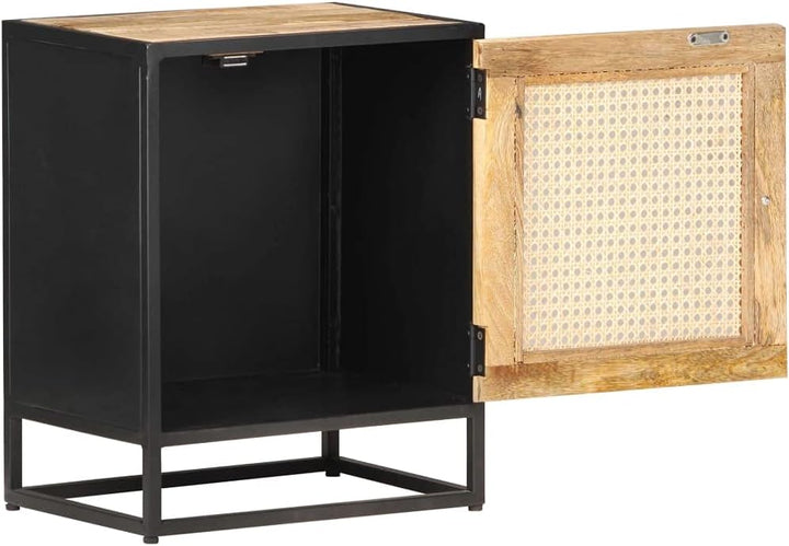 Massivholz Nachttisch mit Tür Nachtschrank Telefonschrank Konsolentisch Telefontisch Metallrahmen Na