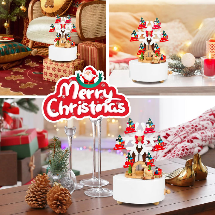 LONEEDY Holz Spieluhr Weihnachten Schneeflocke Dekoration Elch Custom für Jungen und Mädchen Rotatio