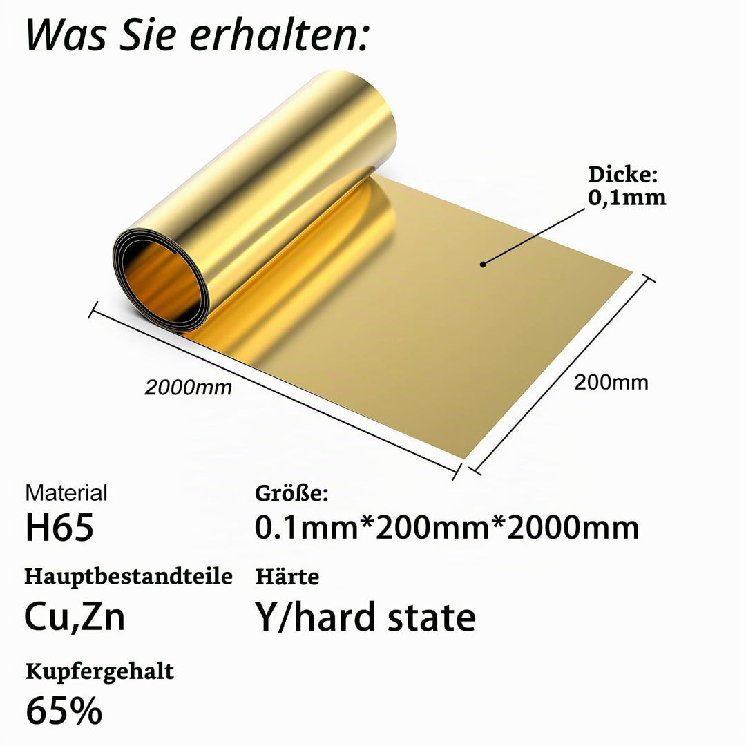 Messingblech Messingplatte Messingfolie Messingblech rolle 0,1 mm x 200 mm x 2000 mm