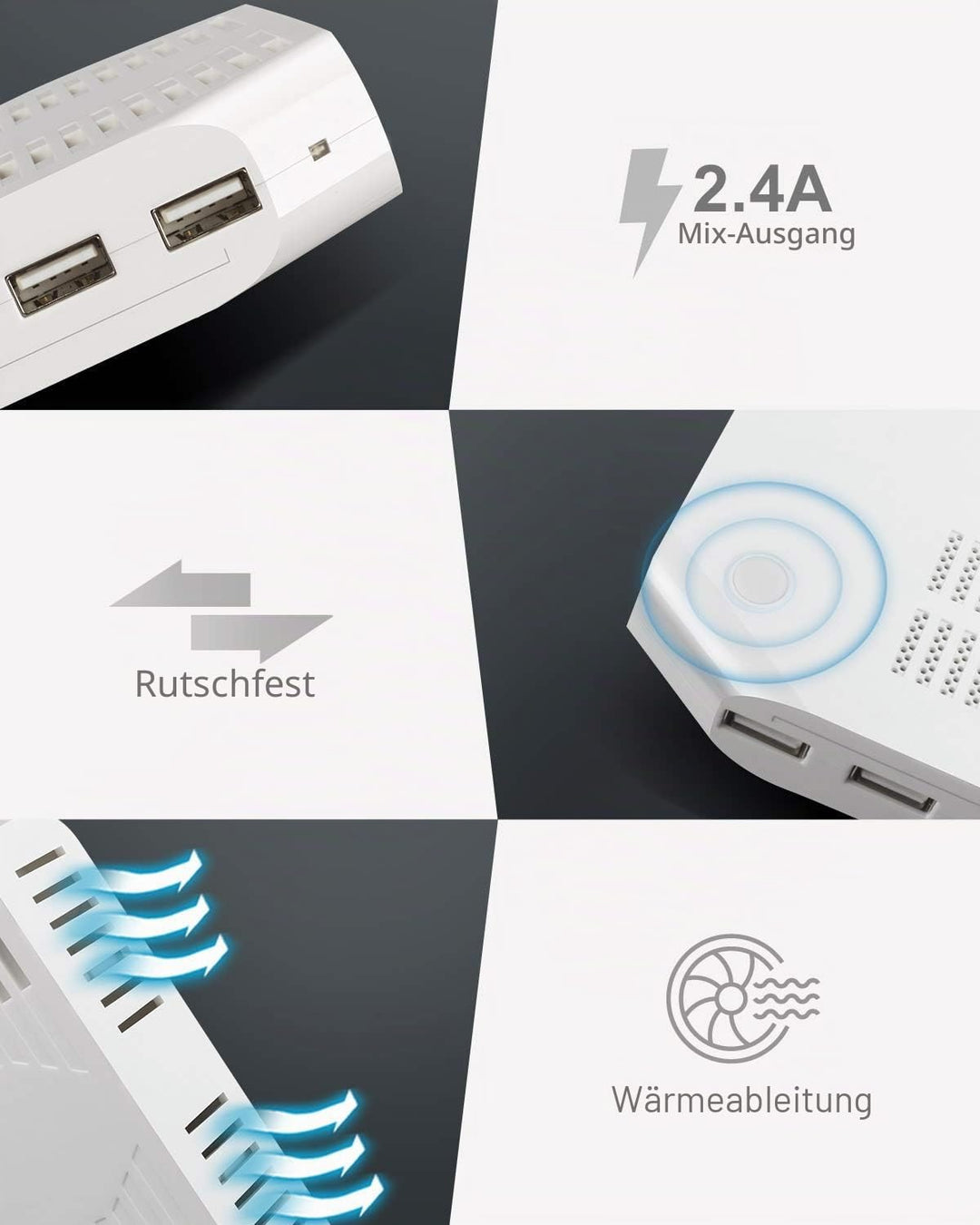 Unitek 96W 10 Port USB Ladestation, USB Multi Mobile Ladestation mehrere Geräte mit Smart IC und Ein