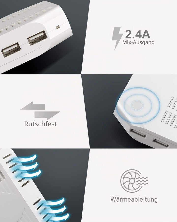 Unitek 96W 10 Port USB Ladestation, USB Multi Mobile Ladestation mehrere Geräte mit Smart IC und Ein