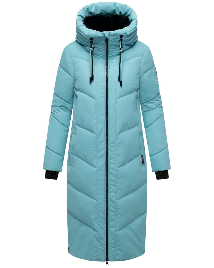 MARIKOO Damen Wintermantel warmer Steppmantel lang mit verstellbarer Kapuze und hohem Kragen Nadaree