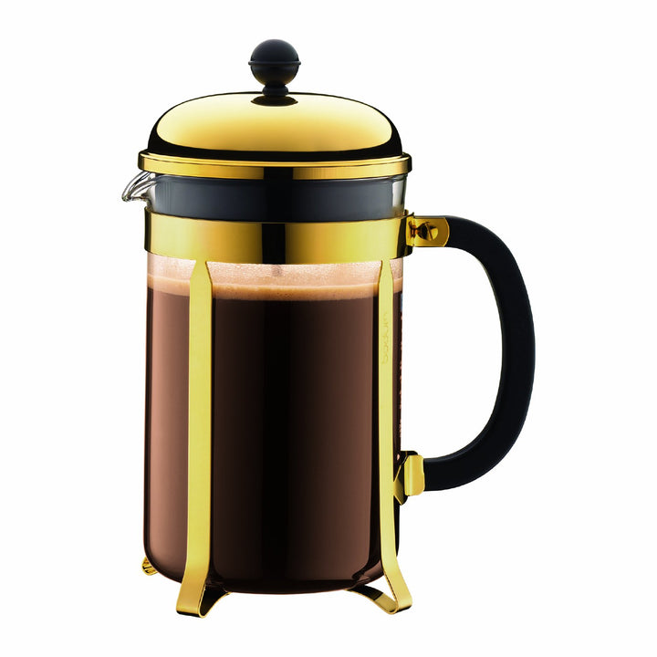 Bodum Chambord Kaffeebereiter 12 Tassen mit Metallrahmen, Chrom, Gold, 12.4 x 19.3 x 25.3 cm, Gold