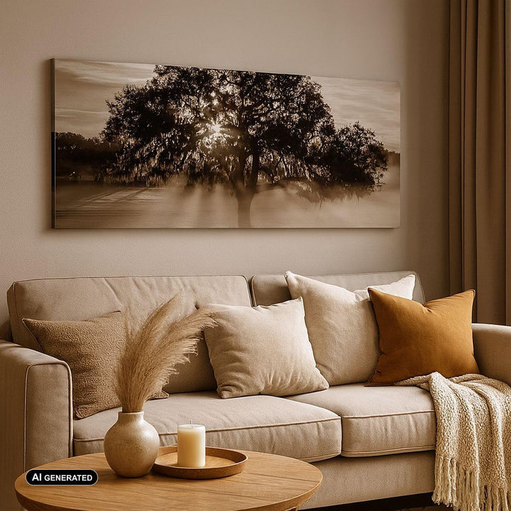 Panorama Bilder auf Leinwand 100x40cm Leinwandbild mit Rahmen Baum Feld Natur Gross Wanddeko Bild Sc