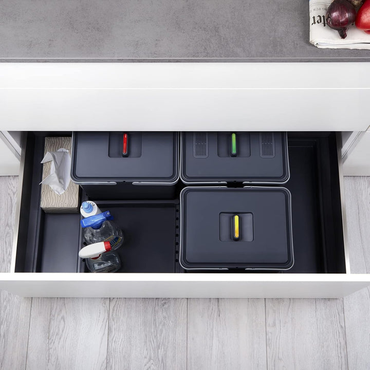 SOTECH Abfallsammler Draw 15+15+15L Abfalltrennsystem mit Deckel Abfallsystem für Korpusbreite 100 c