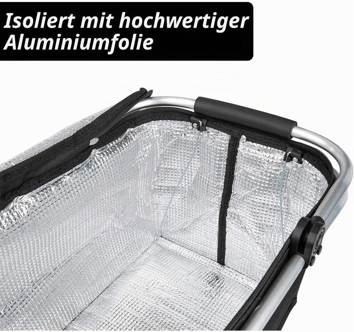 Einkaufskorb Faltbar mit Kühlfunktion Kühltasche Thermokorb mit Deckel Picknickkorb mit Aluminiumrah