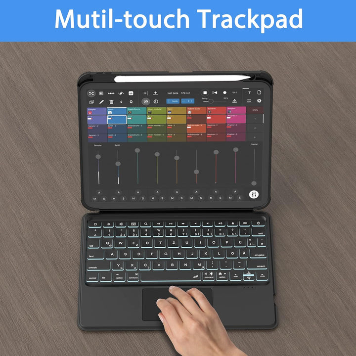 ROOFEI Multi Touch Hülle mit Tastatur für iPad 10. Generation - Abnehmbare Tastatur mit Kickstand &
