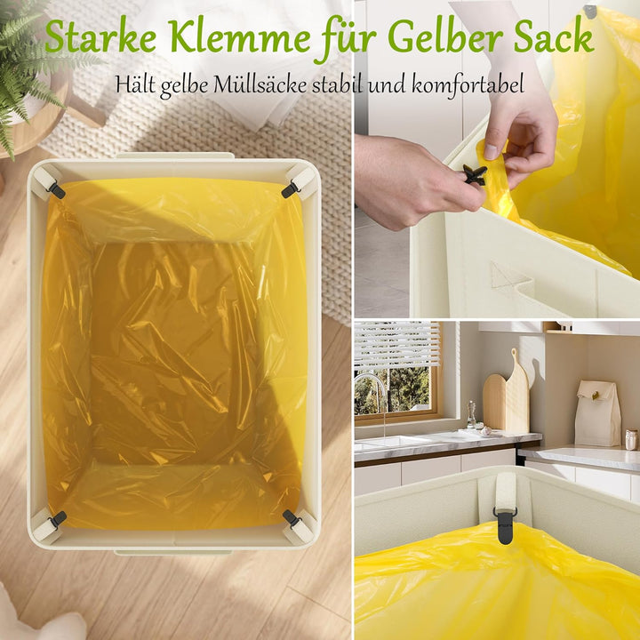 iEGrow Gelber Sack Mülleimer 100L, Mülleimer mit Deckel, Müllsackständer für Gelbe Säcke, Reissversc