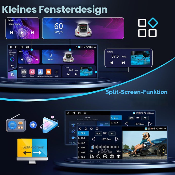 Inefala Android 15 Autoradio 1 Din mit drahtlosem CarPlay und Android Auto, 6,9 Zoll Auto Bildschirm