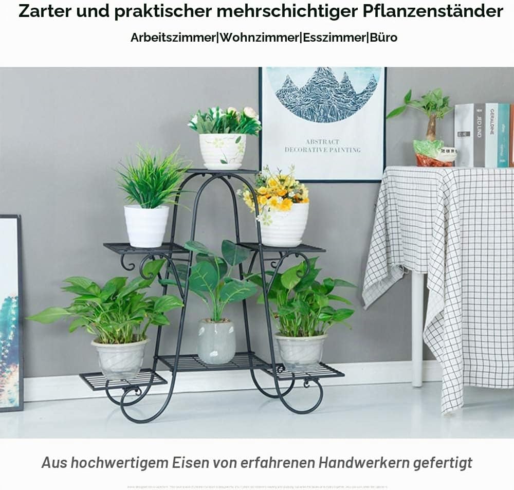 CarolynDesign 6-stöckige Pflanzenständer für drinnen und draussen, Blumentopfhalter Regal für mehrer