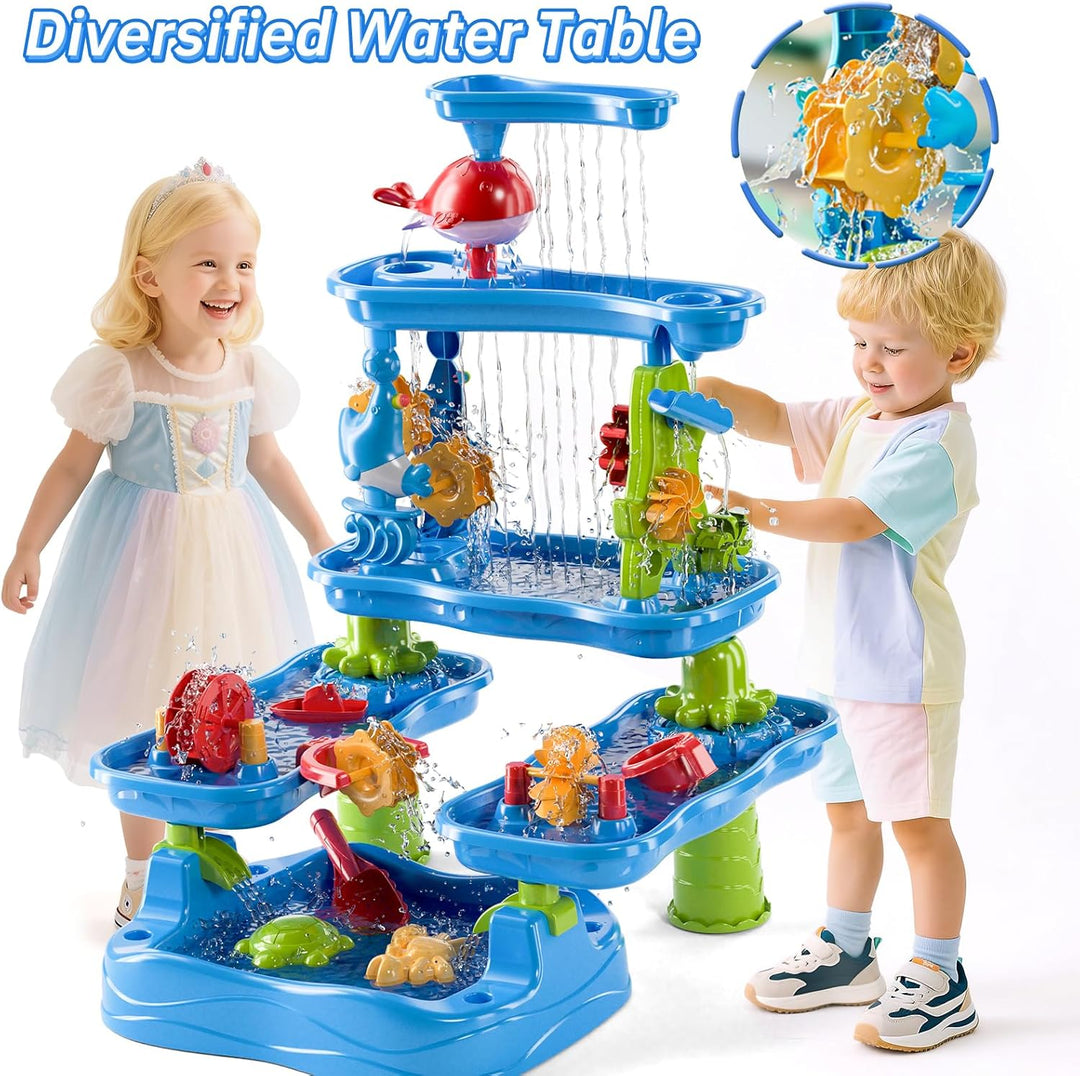 5-stufiger Sand- und Wassertisch mit pumpendem Elefant, Outdoor Sensorik Spielset für Kinder, Sommer