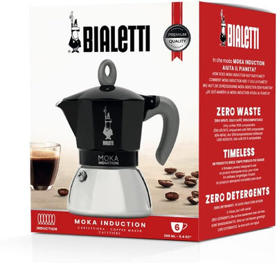 Bialetti - Moka Induction, Moka-Kanne, Geeignet für Alle Herdarten, 6 Tassen Espresso (270ml), Schwa