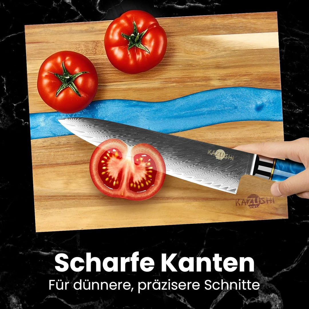 KAZUSHI Kochmesser, Profi Messer, Scharfe Küchenmesser Chefmesser, Klingenlänge 21 cm, Holzgriffe au