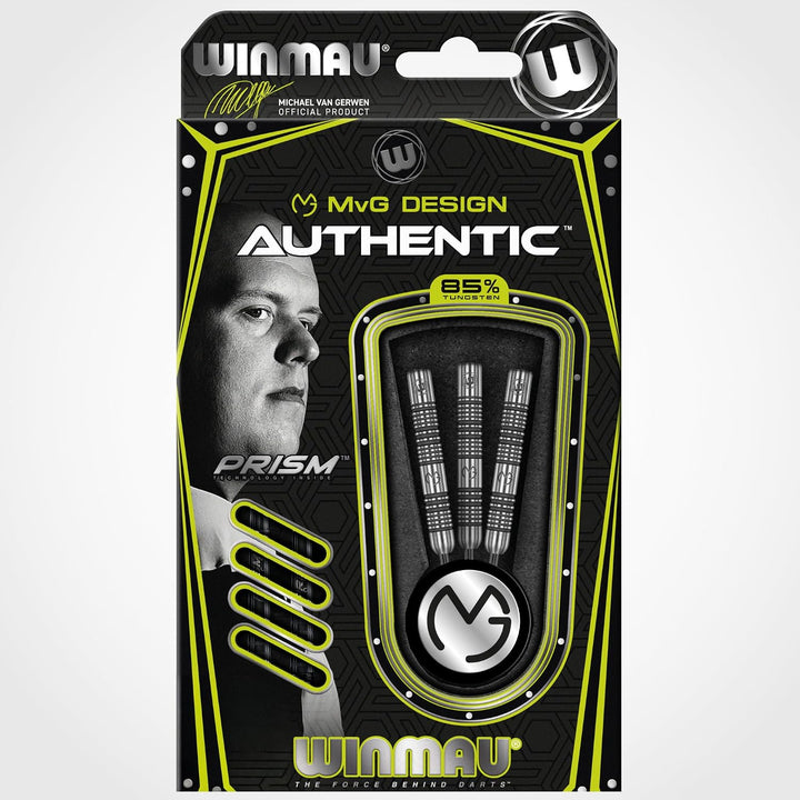 WINMAU Michael van Gerwen MvG Authentic Wolfram Steeltip Dart-Set mit Prismen-Flights und Schäften (