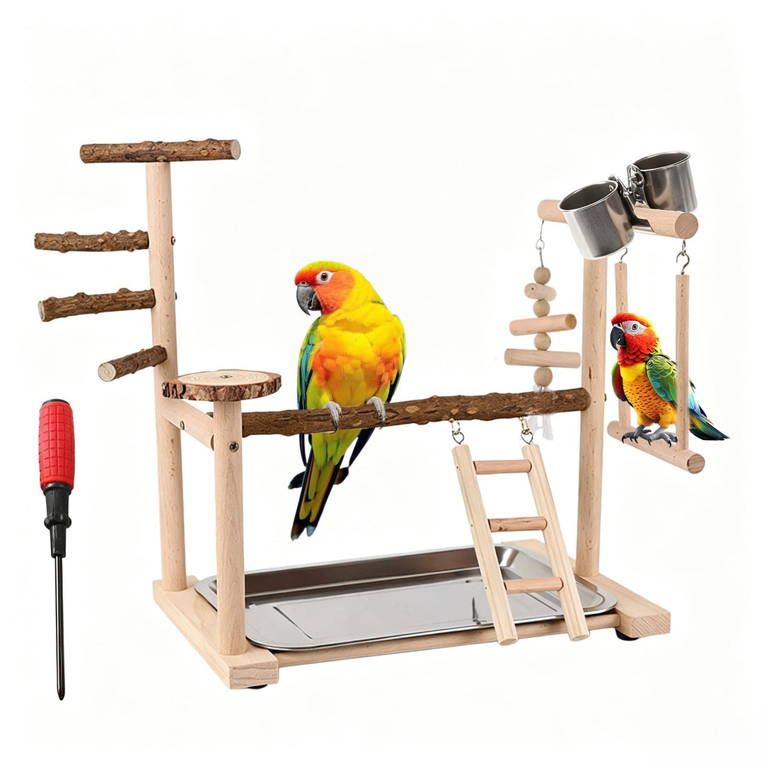 Papagei Vogelspielplatz mit Futterbecher Leiter Schaukel und Tablett, Wellensittich Spielzeug Vogelb