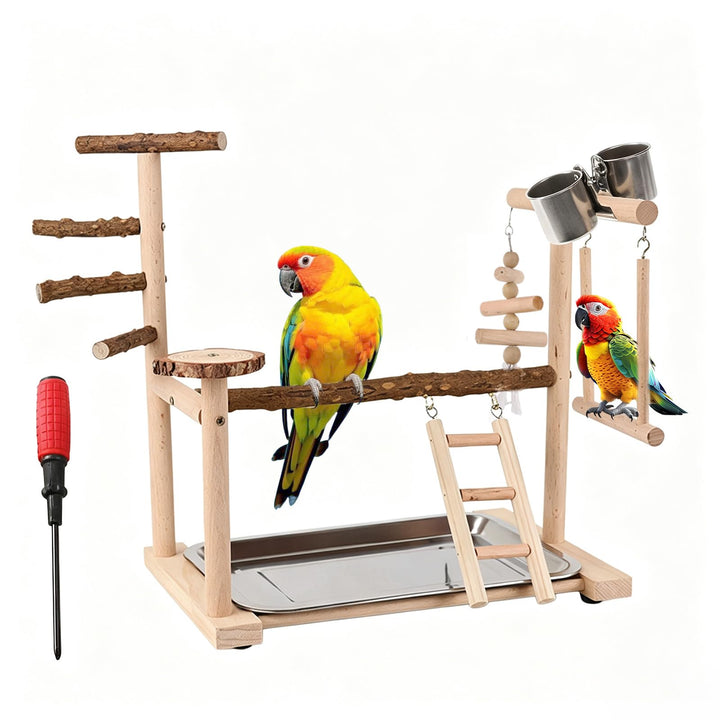Papagei Vogelspielplatz mit Futterbecher Leiter Schaukel und Tablett, Wellensittich Spielzeug Vogelb