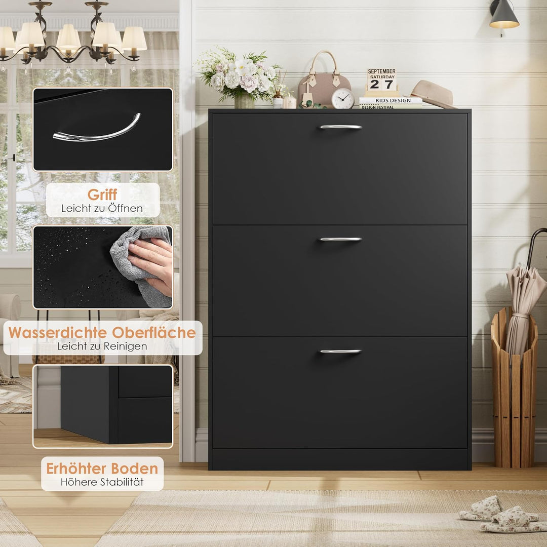 FirFurd Schuhschrank schwarz mit Schuhkipper für 12-24 Parre, Schuhregal platzsparend für Schuhaufbe