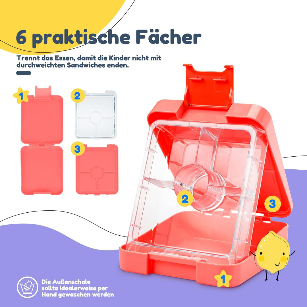 schmatzfatz easy Snackbox, mit Fächern, Brotdose, Lunchbox, Bento Box, Geschenk für Kinder (Coral),