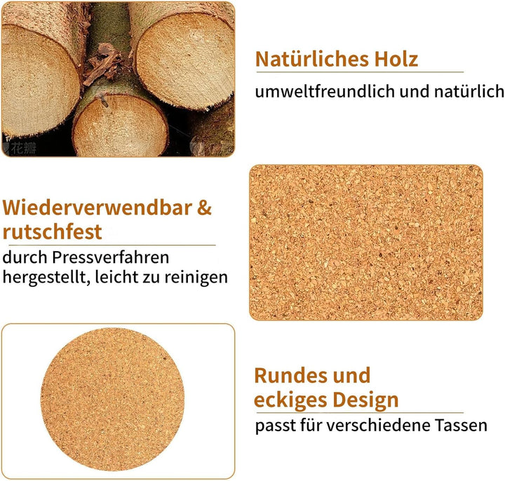 100 Stück runde Korkuntersetzer, 9cm Wiederverwendbare Kork untersetzer, Kork Glasuntersetzer geeign