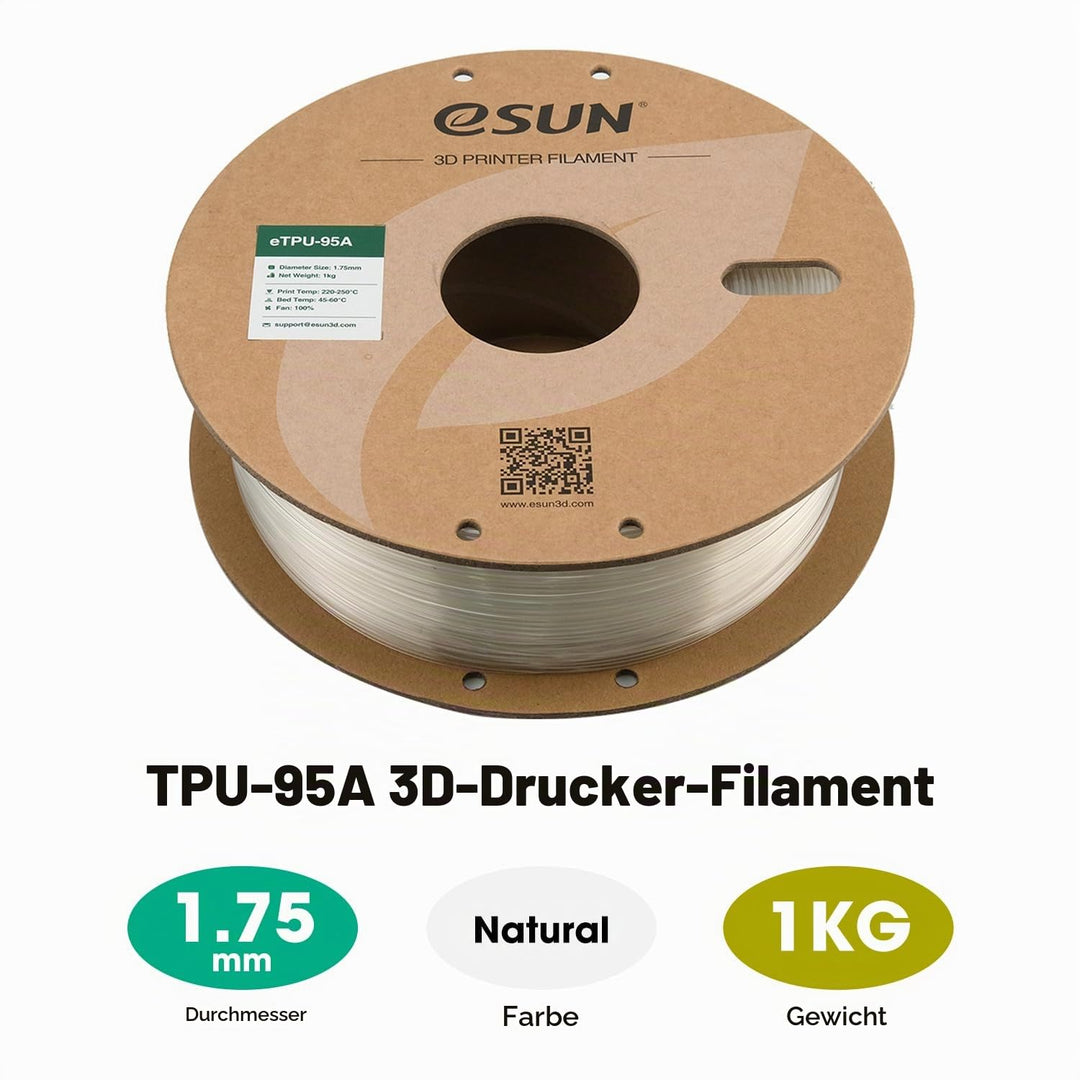 eSUN Flexibles TPU Filament 1.75mm, 3D Drucker Filament TPU-95A, Massgenauigkeit +/- 0.05mm, 1kg Spu