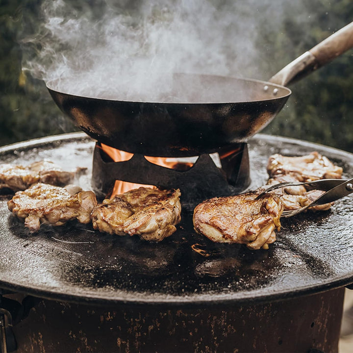 MOESTA-BBQ 10121 - Wok mit Holzgriff 35cm Durchmesser - Hochwertige Wok-Pfanne aus Stahl für WOK'N B