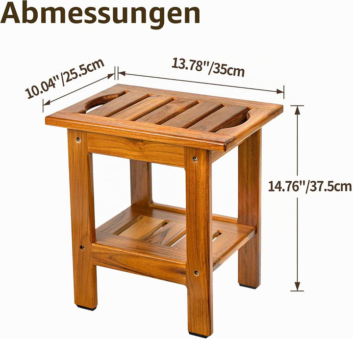 VaeFae Duschbank aus Teakholz Kleiner Badhocker Hocker, Zweistufiger Duschhocker aus Holz, Badezimme