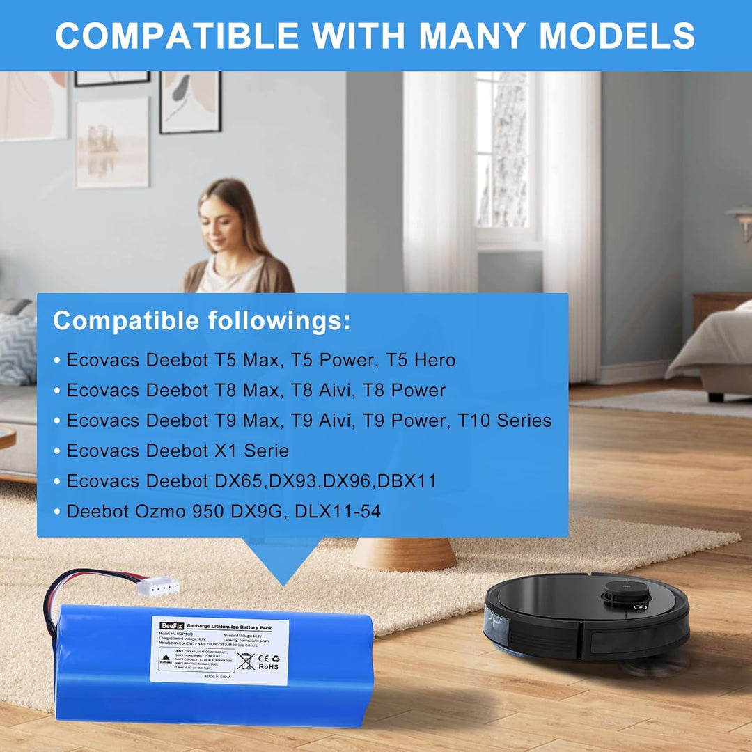 Beefix 5600mAh Akku für Ecovacs Deebot Ozmo T8, T8+, T8+ DLX11-54 Staubsauger Roboter 14.4V Li-ion E