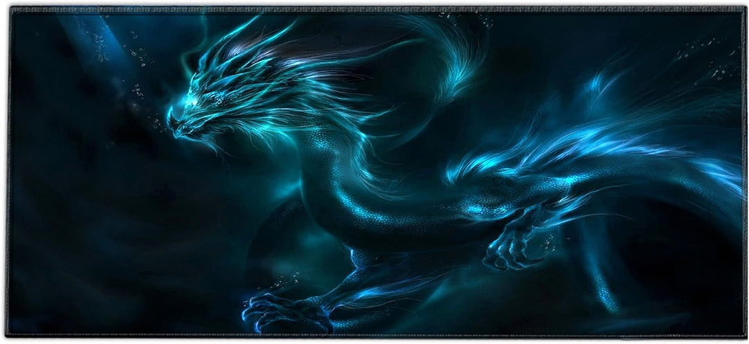 Silent Monsters Mauspad XXL 900 x 400 mm grosses Mousepad Drache - Vernähter Rand - rutschfest - für