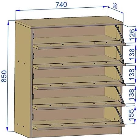 MATKAM Schuhschrank 5S in moderner Optik, B 74 x H 85 x T 35 cm, laminierte Möbelplatte 16 mm, mit R