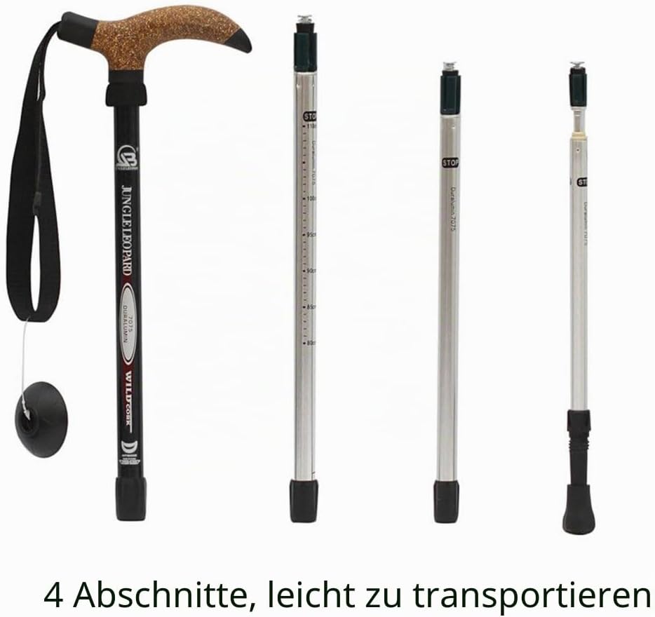 KRY Bergstock / Wanderstock, T-förmiger Griff, einziehbar, aus Luftfahrt-Aluminiumlegierung, verstel