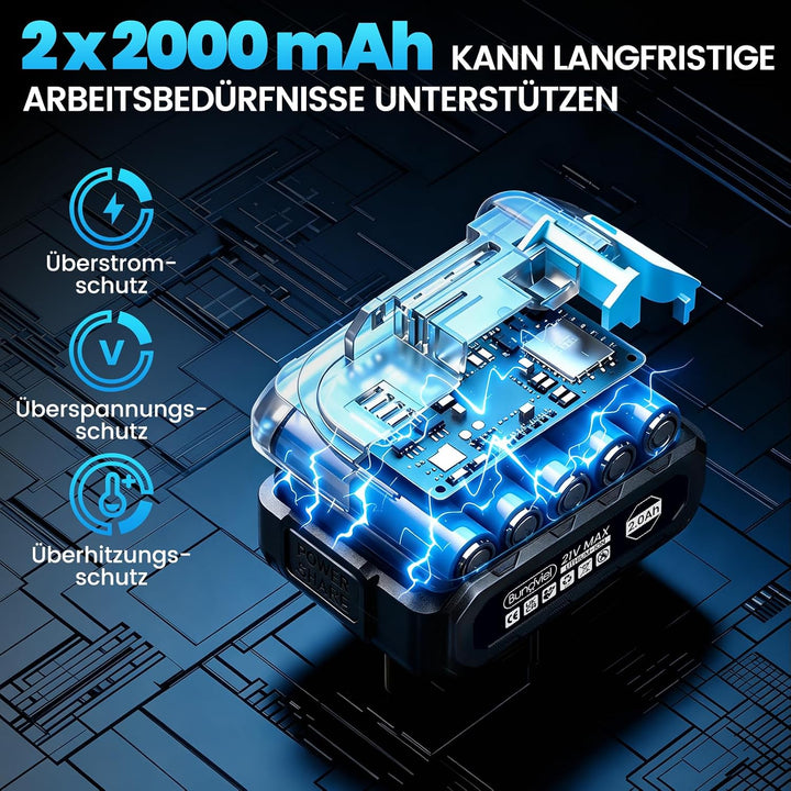 Akkuschrauber/Bohrmaschine Set 25+3 Kompatibel mit Makita 18V Akku, Enthalten 2 Akkus 2.0Ah &amp; Ladege