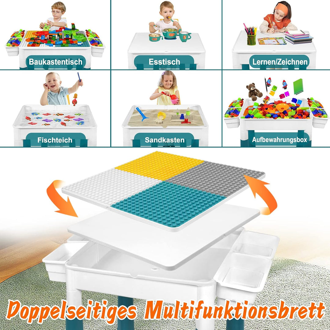 XMTECH 6 in 1 Kindertisch mit Stühle Set,Kompatibles Multi Aktivitätstisch Set,Basteltisch mit 2 Stü