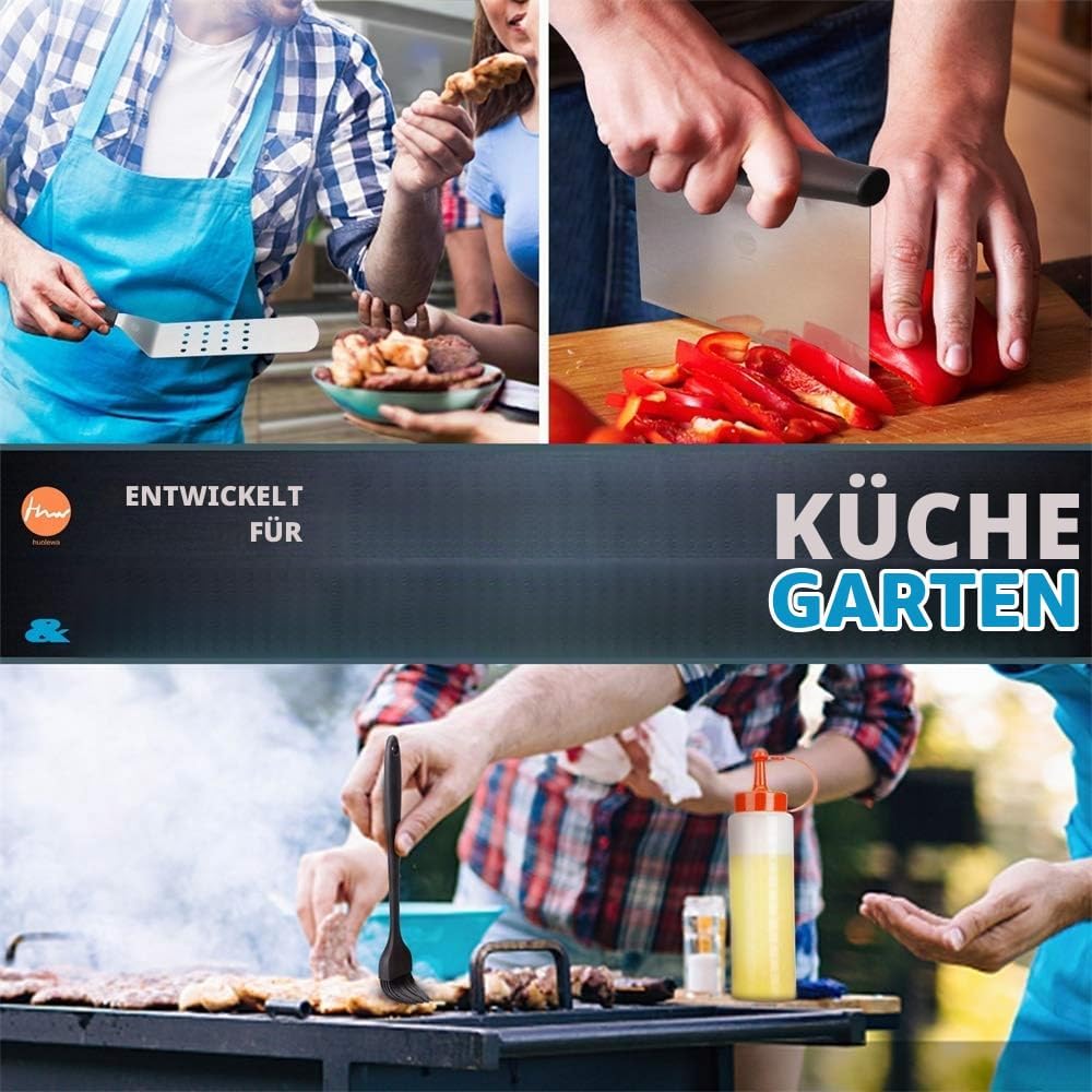 Huolewa Grillspachtel Set, Edelstahl 9 Pcs Flat-Top-Grillbesteck Set, Profi BBQ Zubehör Grillwender