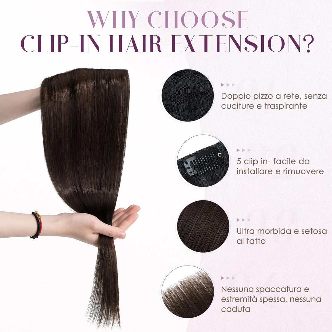 UK FASHION SHOP Clip Extensions In 100% Remy Echthaar für Frauen dunkelbraun glatt dick V-Form ein S