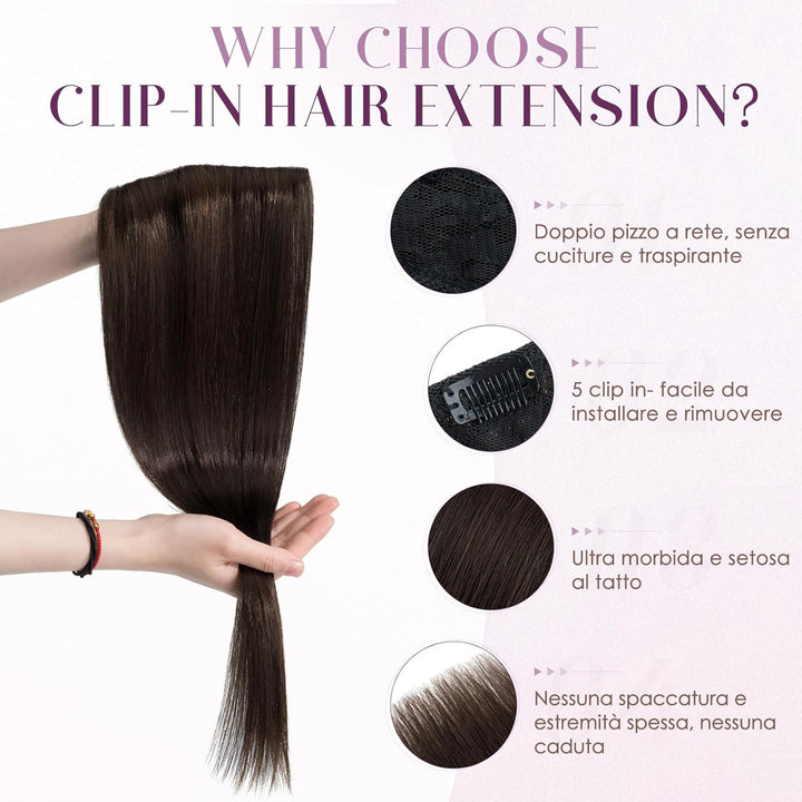UK FASHION SHOP Clip Extensions In 100% Remy Echthaar für Frauen dunkelbraun glatt dick V-Form ein S